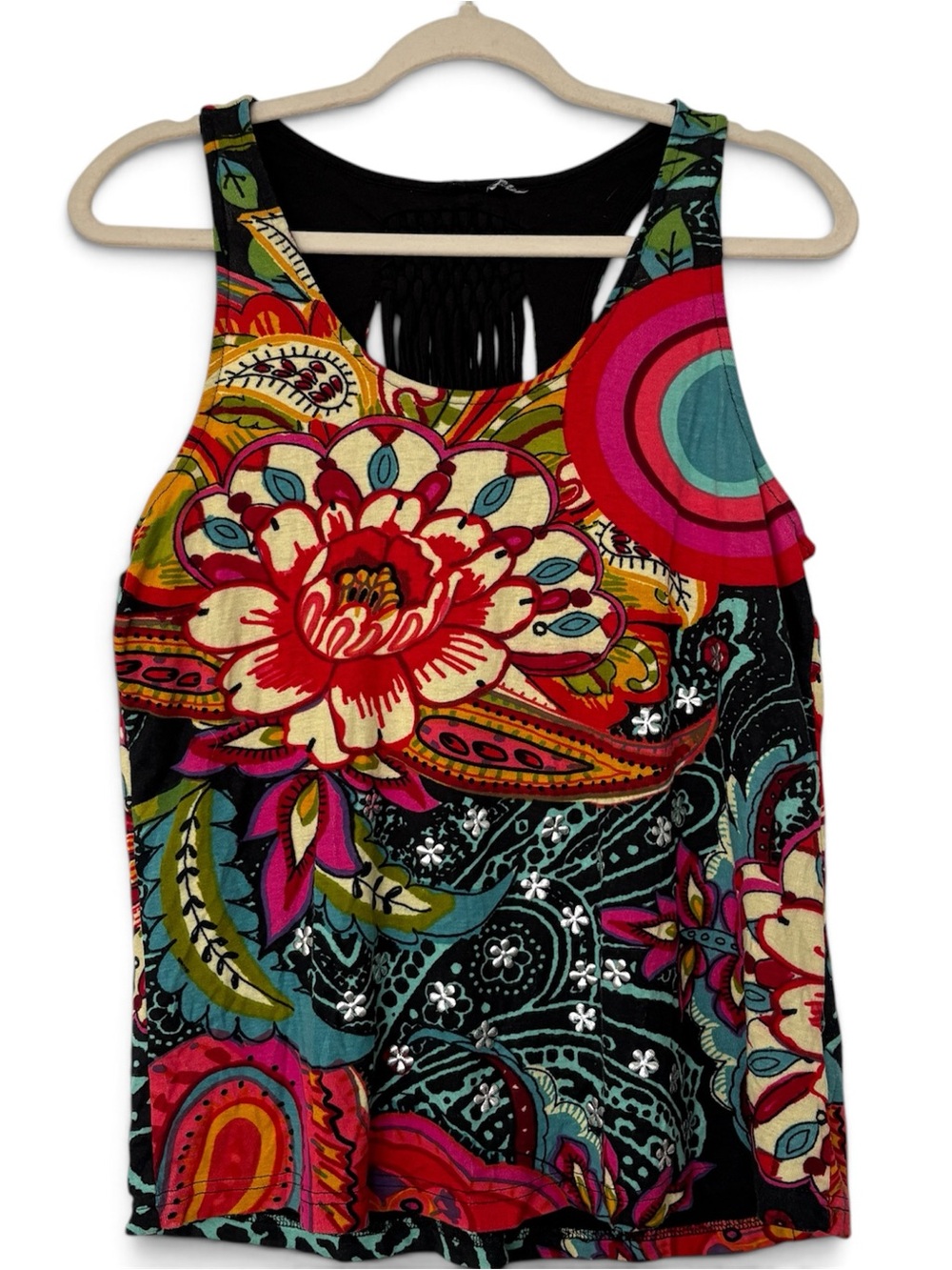 Desigual Women’s Multicolor Floral Tank Top XL - Y2K Boho Hippie Festival